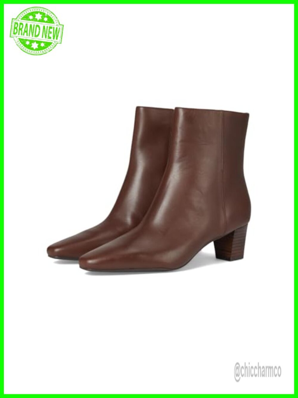 Willa Leather Ankle Bootie Square Toe Block Heel Side Zip